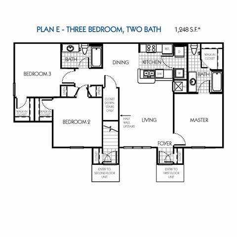 Floor plan for 3 beds, 2 baths, 1326 sqft